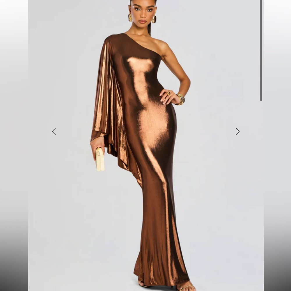 Retrofete Metallic One-Shoulder Dress in Bronze